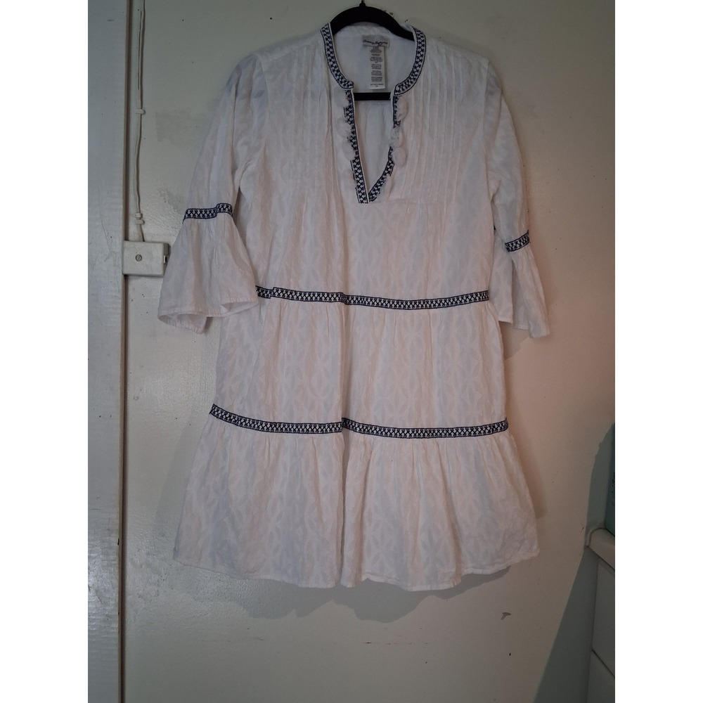 Tommy Bahama White Clip Embroidered Tiered Tassel Mini Dress Small SS500113